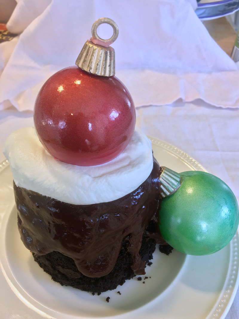 A cake and two edible ball ornaments for Elli Witt. Not exactly a Trisha Moroz, but pretty tasty. (Suzi Thayer photo)