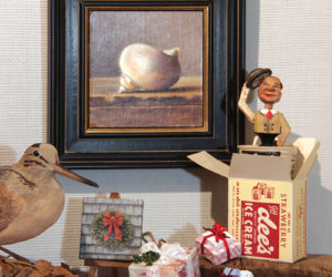 Tiny wrapped gifts for holiday trees by Justine Kefauver, assemblage by Barbara Bean, oils by Cecelia Cox, carvings by John D. McKinley, and miniature oils by Will Kefauver, are just some of the work available at the Kefauver Studio & Gallery.