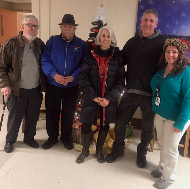 From left: Waldoboro Lions Larry Newbert, Lou Cook, Pamela Edwards, and Scott Lund with Liz Marrone, administrator at the U.S. Department of Veteran AffairsÂ’ Togus facility in Augusta.