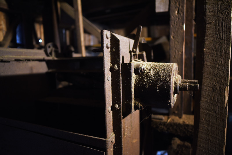 Old equipment in the basement of the Pemaquid Mill. (Jessica Picard photo)