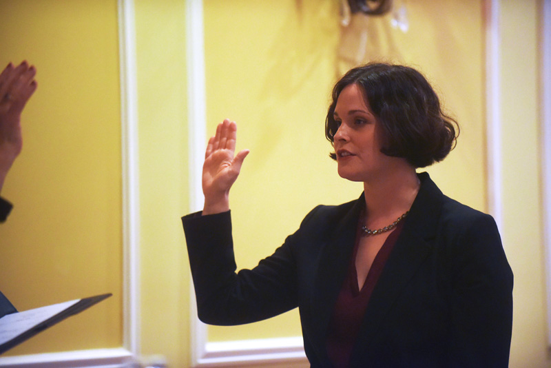 Natasha Irving takes the oath of office as district attorney at The Samoset Resort in Rockport on New Year's Day, Tuesday, Jan. 1. (Jessica Picard photo)