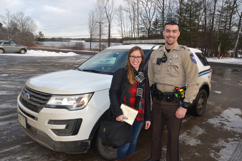 Reporter Jessica Picard with Lincoln County Sheriff's Deputy Chase Bosse on Thursday, Jan. 10. Picard accompanied Bosse and Sgt. Matthew Day on patrol Thursday afternoon and evening. (Maia Zewert photo)