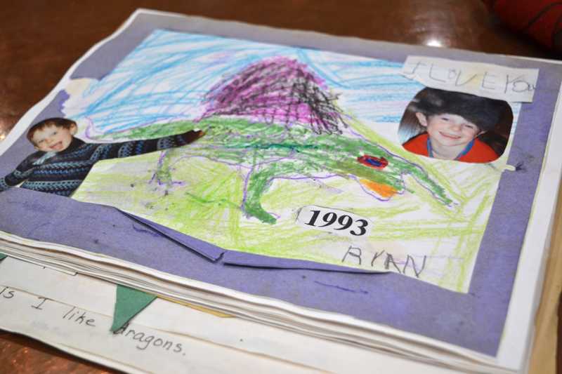 The decorated cover of one of Ellen Brown's first LCN-calendar-turned-scrapbooks, featuring her son's artwork and photographs. (Christine LaPado-Breglia photo)