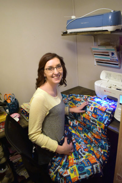 Erica St. Peter, owner of St. Peter's Sew Sweet Creations, sews a weighted blanket. (Photo courtesy Erica St. Peter)