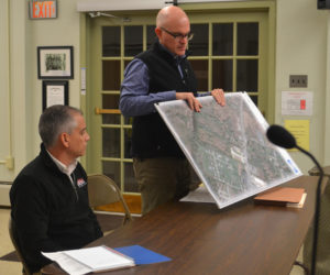 Chris Nadeau (left) and Matt Casey present plans to build a Dollar General store on Route 1 in Wiscasset to the Wiscasset Planning Board on Monday, Jan. 28. (Charlotte Boynton photo)