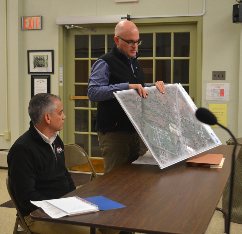 Chris Nadeau (left) and Matt Casey present plans to build a Dollar General store on Route 1 in Wiscasset to the Wiscasset Planning Board on Monday, Jan. 28. (Charlotte Boynton photo)