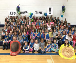 Midcoast Girl Scouts at a cookie rally on Sunday, Jan. 6 at Jefferson Village School.