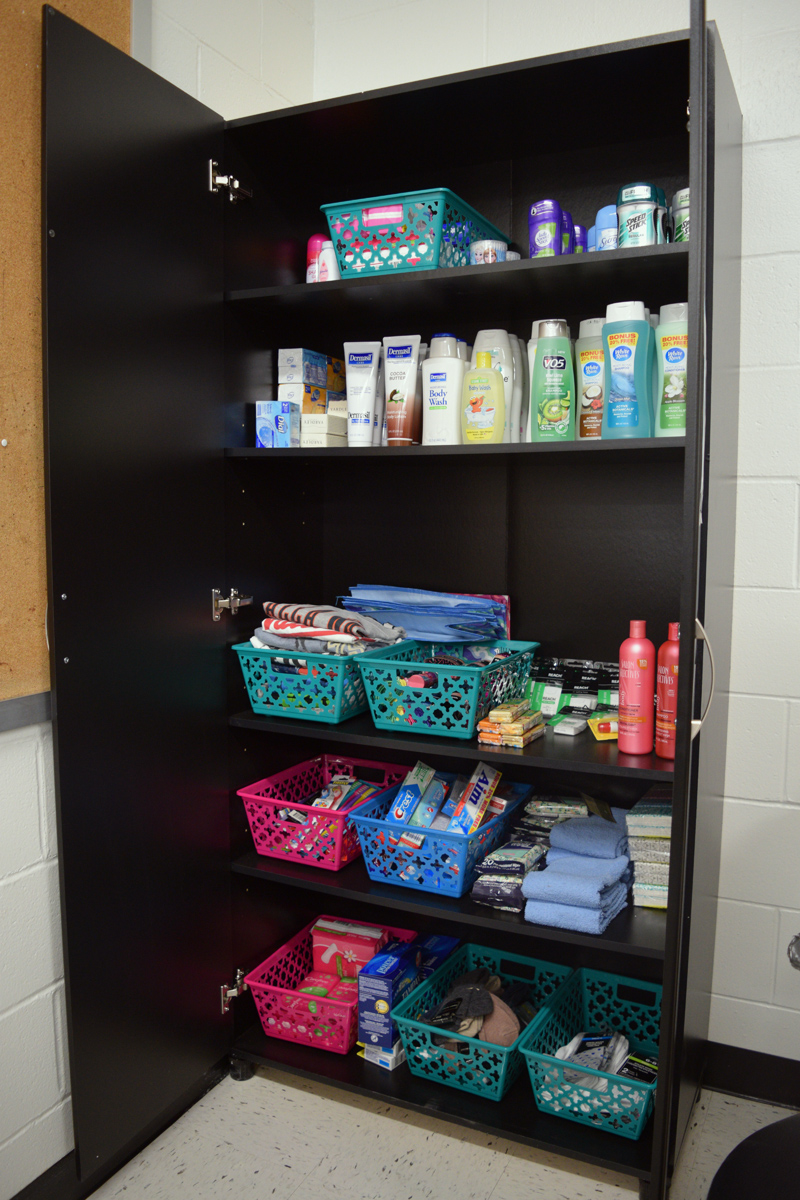 The comfort closet at Great Salt Bay Community School is full of items like shampoo and toothpaste, available free to any student. (Jessica Clifford photo)