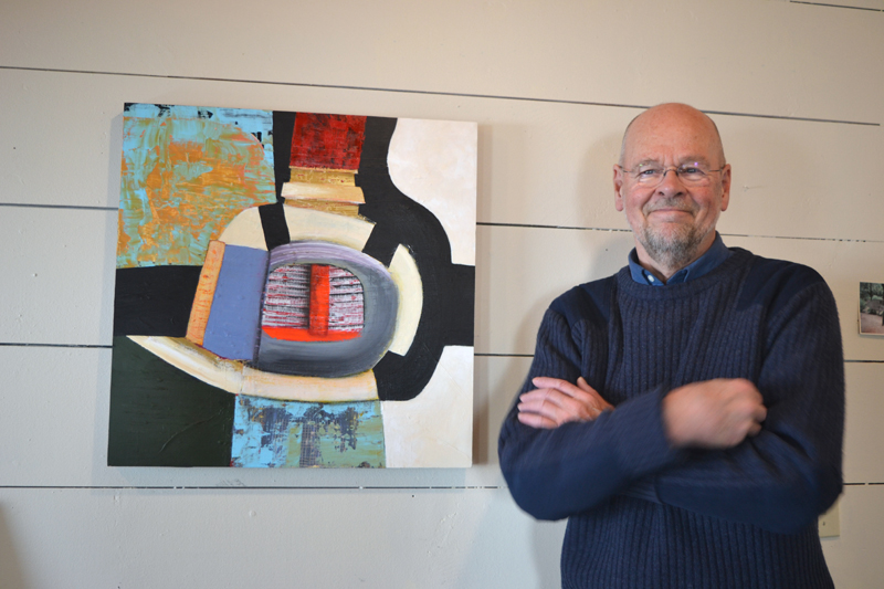 Jaap Eduard Helder poses with one of his recent paintings, "Mystic Sentinel." (Christine LaPado-Breglia photo)