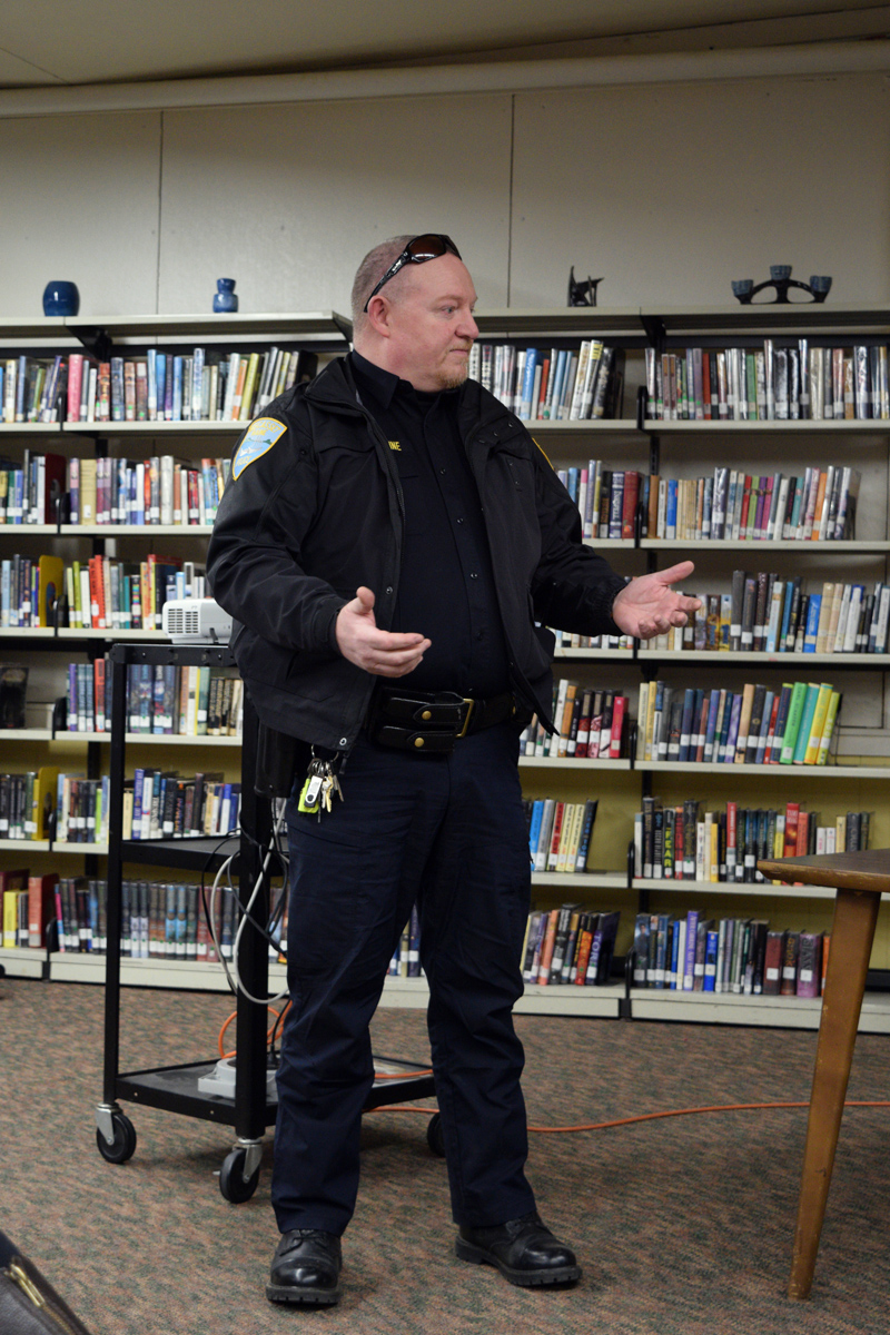 Wiscasset Police Chief Larry Hesseltine talks about his plan to bring the D.A.R.E. program to Wiscasset Elementary School. (Jessica Clifford photo)