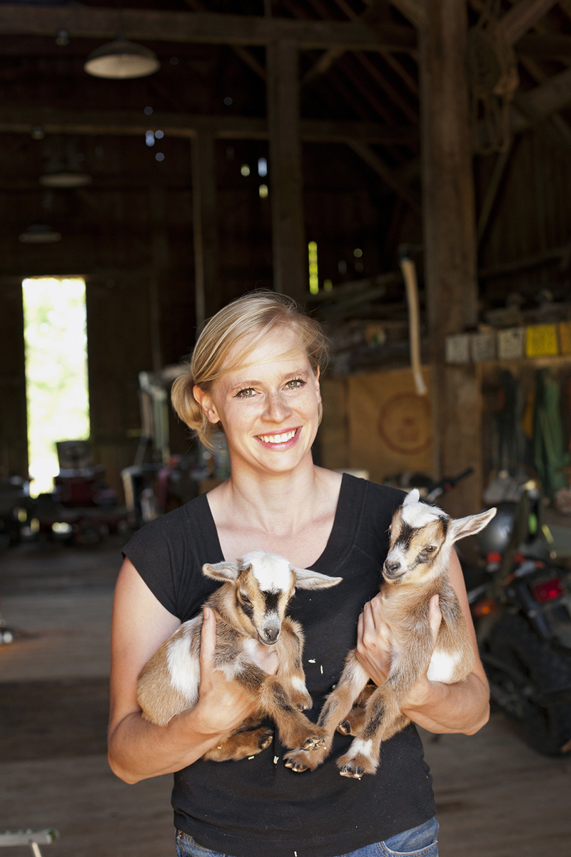 Kirsten Lie-Nielsen with baby goats.