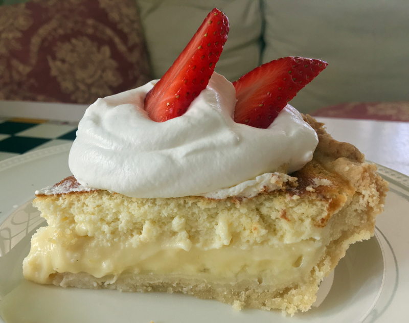 A piece of lemon sponge with a mound of whipped cream and a few slices of fresh strawberries is sublime. (Suzi Thayer photo)