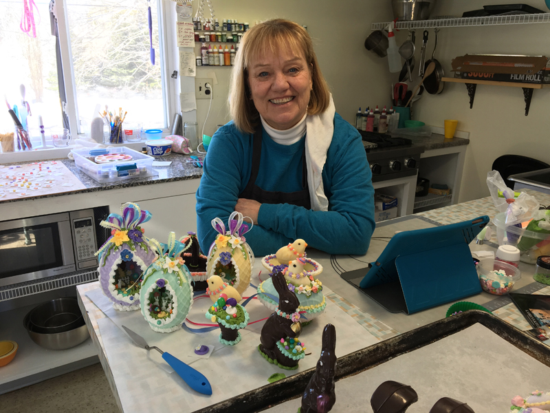 Kahren Hayward in her confectionery studio in Waldoboro. (Suzi Thayer photo)