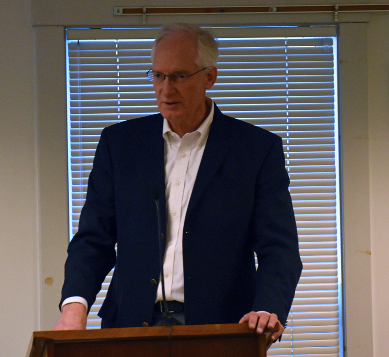 Maine Water Co. President Rick Knowlton addresses the Waldoboro Board of Selectmen during a meeting at the municipal building Tuesday, March 12. The selectmen agreed to discuss the sale of its water utility to the company. (Alexander Violo photo)