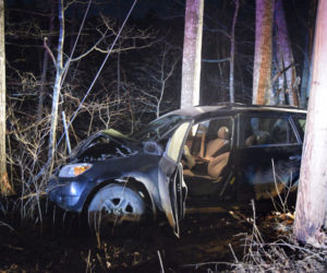 The 32-year-old driver of this 2008 Toyota RAV4 is in critical condition after a single-vehicle crash near 895 Main Road in Wesport Island the night of Tuesday, March 19. (Jessica Clifford photo)