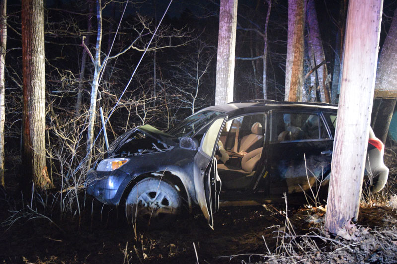 The 32-year-old driver of this 2008 Toyota RAV4 is in critical condition after a single-vehicle crash near 895 Main Road in Wesport Island the night of Tuesday, March 19. (Jessica Clifford photo)