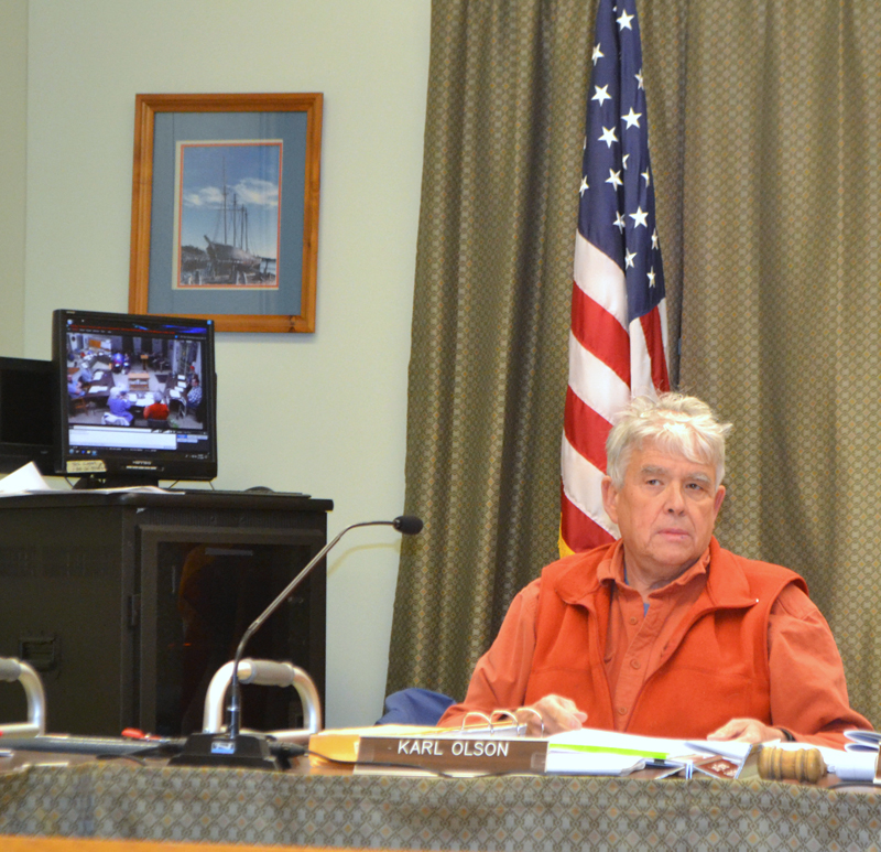Karl Olson chairs a meeting of the Wiscasset Planning Board on Monday, March 11. The board elected Olson to replace Ray Soule, who recently resigned. (Charlotte Boynton photo)
