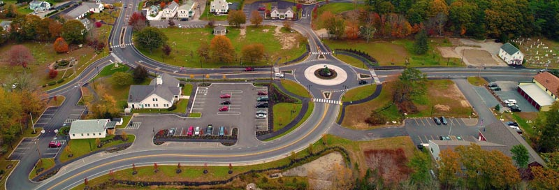 An aerial view of the roundabout on Route 27 in Boothbay. Hagar Enterprises Inc., of Damariscotta, won a statewide award for its role in the project. (Photo courtesy Hagar Enterprises Inc.)