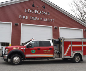 The Edgecomb Fire Department's new truck, Squad 4, in front of the fire station. The fast-attack vehicle was delivered April 2 and put into service the night of Monday, April 15. (Jessica Clifford photo)