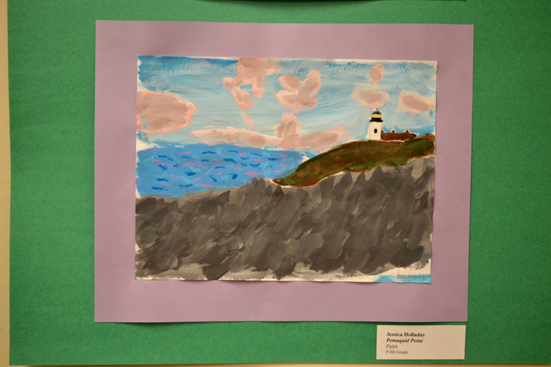 "Pemaquid Point," a painting by Bristol Consolidated School fifth-grader Jessica Holladay, part of the current Bristol Consolidated School art show on the walls of the Bristol Area Library through Friday, April 12. (Christine LaPado-Breglia photo)