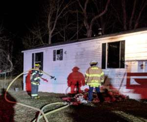 Firefighters on the scene of a structure fire in Waldoboro during the evening of Tuesday, April 2. (Alexander Violo photo)