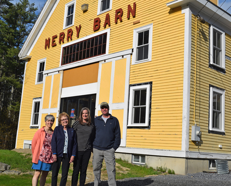 From left: Heather Webster, Ruth Davison, Stephanie McSherry, and Laroy Ellinwood outside Merry Barn. Webster and Davison are the daughter and widow of Howie Davison, who ran a dance hall in the barn; McSherry is the current owner of the barn; and Ellinwood's parents owned the barn before the Davisons. (Jessica Clifford photo)