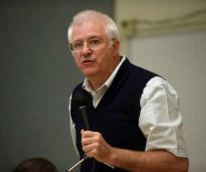 State Rep. Mick Devin speaks during a candidates forum at Great Salt Bay Community School in Damariscotta on Oct. 18, 2018. Devin has been on medical leave from the Legislature since February. (Jessica Picard photo, LCN file)