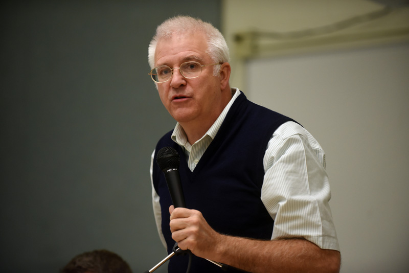 State Rep. Mick Devin speaks during a candidates forum at Great Salt Bay Community School in Damariscotta on Oct. 18, 2018. Devin has been on medical leave from the Legislature since February. (Jessica Picard photo, LCN file)