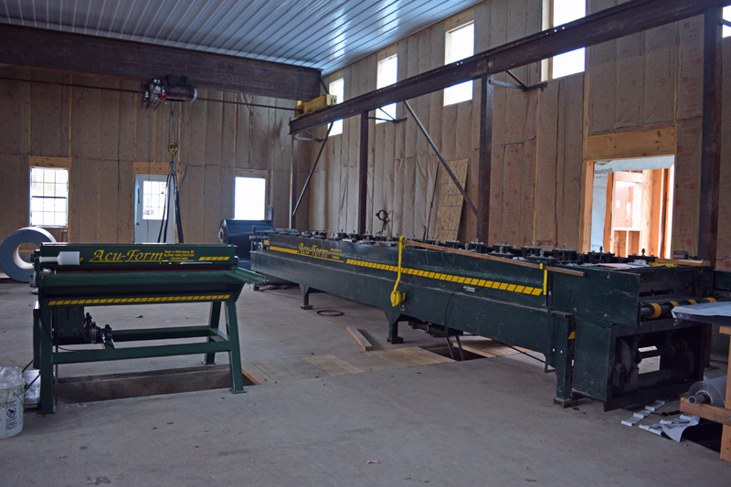 Whitefield Metal Sales uses motor-powered machines to produce metal roofing and other products. (Jessica Clifford photo)