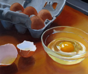 Elaine Abel's oil painting of eggs.