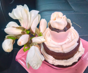 I made this cake, topped with real magnolias from my tree, for my friend Kathleen Duffy, who had recently lost the love of her life. (Suzi Thayer photo)