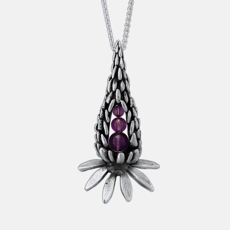 Peapod Jewelry's new sterling Peapod lupine necklace with amethyst.