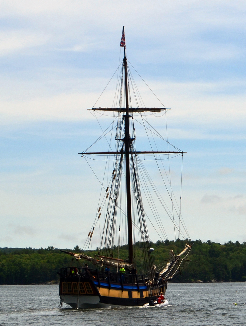 The Providence leaves Wiscasset Harbor on Wednesday, June 19, after nine months undergoing repairs at a town dock. (Charlotte Boynton photo)