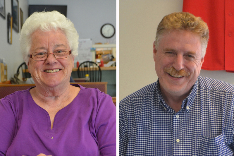 Katharine Martin-Savage (left) and Jefferson Slack finished first and second in a three-way race for two seats on the Wiscasset Board of Selectmen.