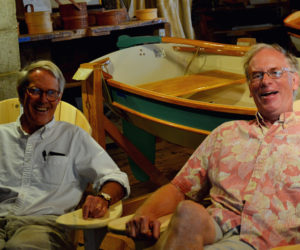 From left: the Rev. Bobby Ives, founder of The Carpenter's Boat Shop, sits next to the nonprofit's interim executive director, Nat Shed. (Nettie Hoagland photo)