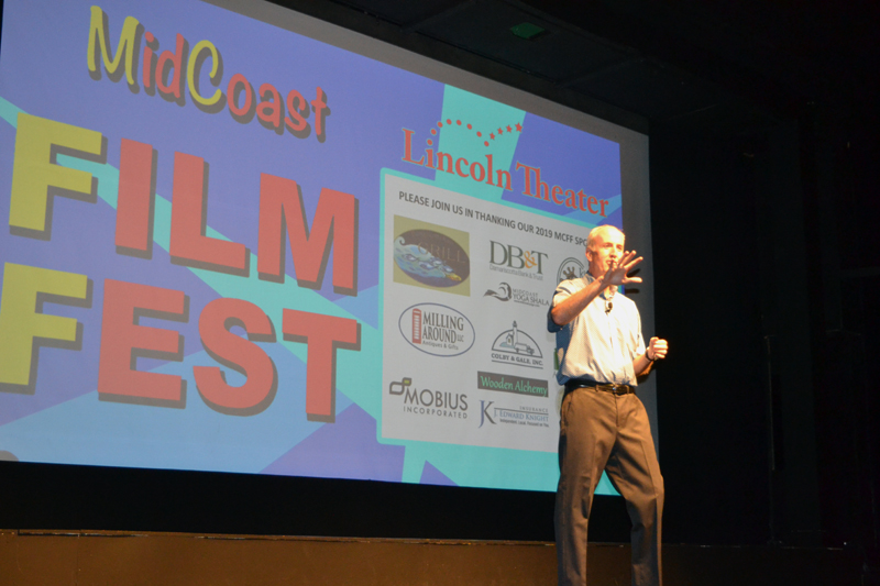Lincoln Theater Executive Director Andrew Fenniman welcomes a full house at the opening-night reception for the inaugural MidCoast Film Fest on Friday, July 26. (Christine LaPado-Breglia photo)