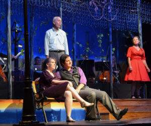 Andrew Fenniman (standing) sings "That's the Way it Happens," from the 1945 Rodgers and Hammerstein musical "State Fair," in a scene from "A Grand Night for Singing" with Emily Sue Barker and Roosevelt "Robo" Bishop (seated) as Laurie Brown looks on. (Christine LaPado-Breglia photo)