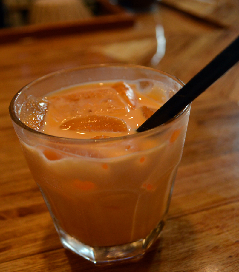 A Thai iced tea at the third of nine stops on Red Cloak Tours' Historic Tidbit Tasting Tour of Damariscotta, Racha Noodle Bar. (Evan Houk photo)