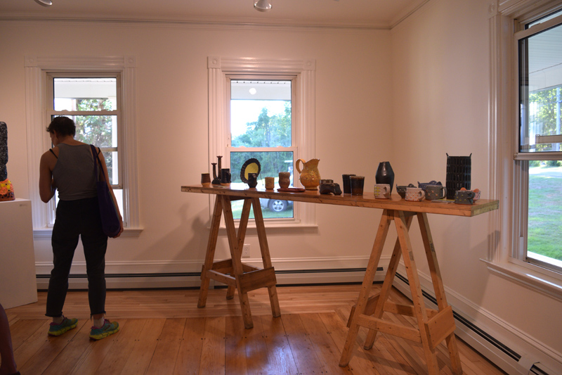 Ceramics on display at the open house for the Watershed Center for Ceramic Arts' new building in Edgecomb on Tuesday, Aug. 20. (Jessica Clifford photo)