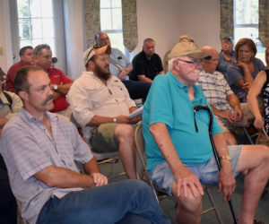 Members of the Jefferson School Committee attend a meeting of the Jefferson Board of Selectmen on Monday, Aug. 12. From left: Wayne Parlin, Walter Greene-Morse, and Al Vorhis. (Alexander Violo photo)