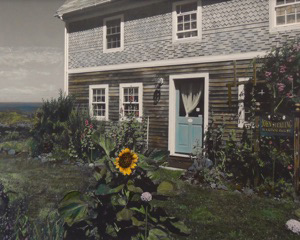 Corlis Carroll's painted photograph of the John Sterling House on Monhegan Island. (Photo courtesy Corlis Carroll)