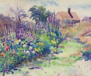 "Lora Jenney's Garden, Monhegan," a watercolor painted by Maud Briggs Knowlton in 1925. (Photo courtesy Monhegan Museum of Art & History)