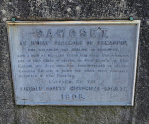 The plaque on the Samoset memorial in New Harbor. (Photo courtesy Christopher M. Leighton)