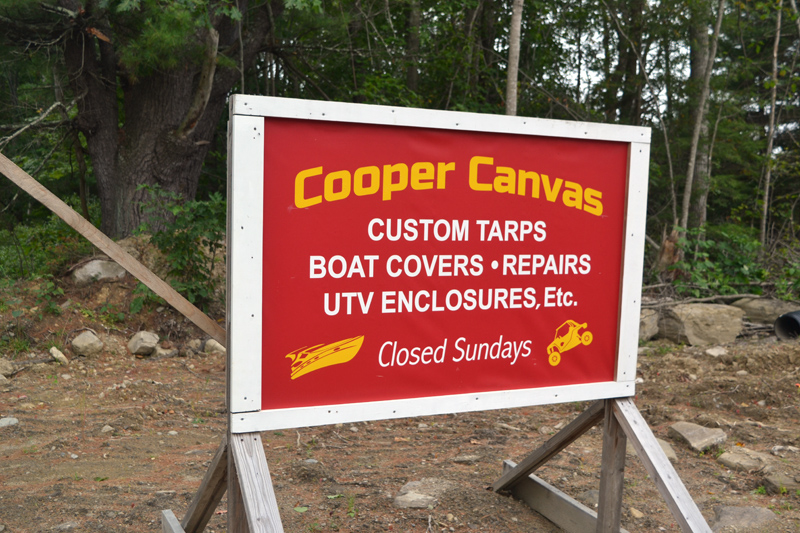 The sign announcing Cooper Canvas, at 544 Cooper Road in Whitefield, run by Amish residents Benjamin and Annie Zook. (Christine LaPado-Breglia photo)