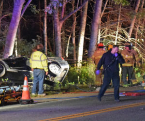 Emergency services respond to a fatal rollover in the area of 1195 State Route 129 in South Bristol the night of Thursday, Sept. 19. (Evan Houk photo)