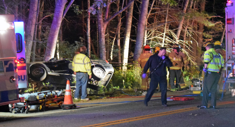 Emergency services respond to a fatal rollover in the area of 1195 State Route 129 in South Bristol the night of Thursday, Sept. 19. (Evan Houk photo)