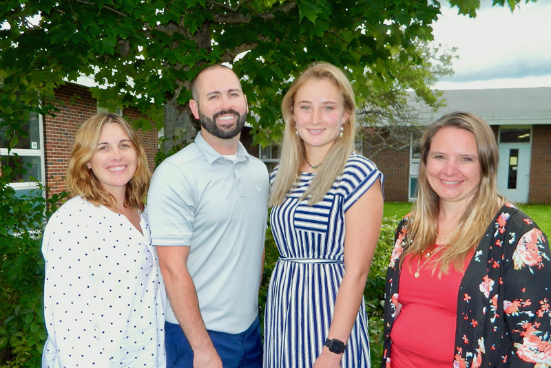 Medomak Valley High School has four new teachers this year, from left: Nora Wilson, Midcoast School of Technology school-to-career coordinator; Ryan DiPompo, physical education; Sophie Cohen, social studies; and Staci Bowman, resource room. (Photo courtesy Lisa Genthner Gunn)