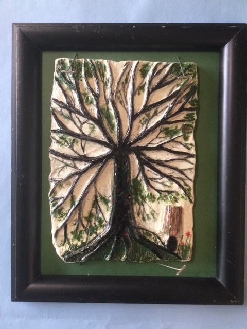 This glazed ceramic wall hanging, by 11th-grade art student Enya Waterbury, is one of a collection of pieces by Wiscasset Middle High School students on exhibit during Wiscasset Art Walk on Saturday, Sept. 28.