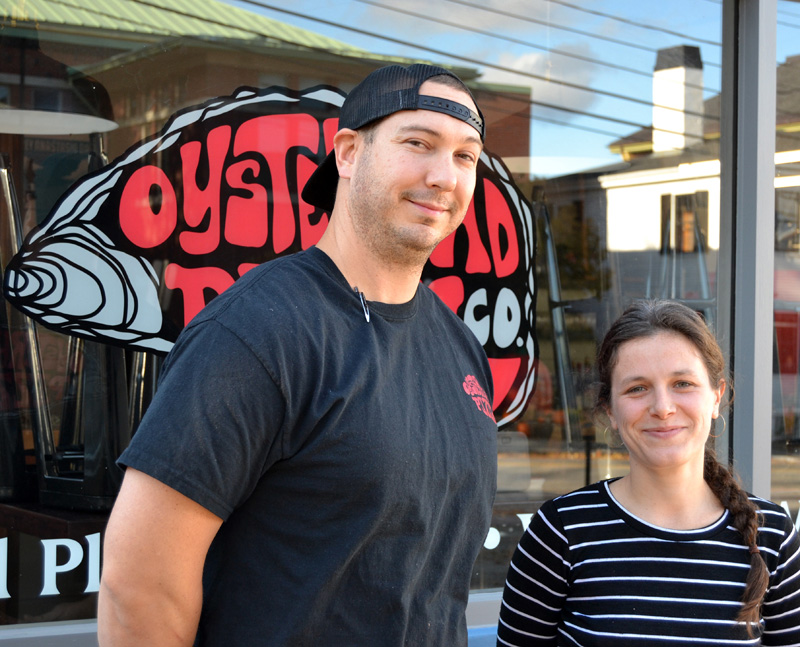 Nick Krunkkala is the head chef and Caroline Zeller the baker at the new Oysterhead Pizza Co. in downtown Damariscotta. (Maia Zewert photo)