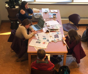 Students in the Junior Journalists program brainstorm article ideas at Skidompha Library in Damariscotta on Feb. 19. The program received first place fpr Best Young Reader Engagement Idea in the 2018-2019 Maine Press Association Better Newspaper Contest.